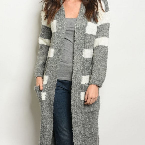 \Cozy Up Gray Striped cardigan - Picture 4 of 4